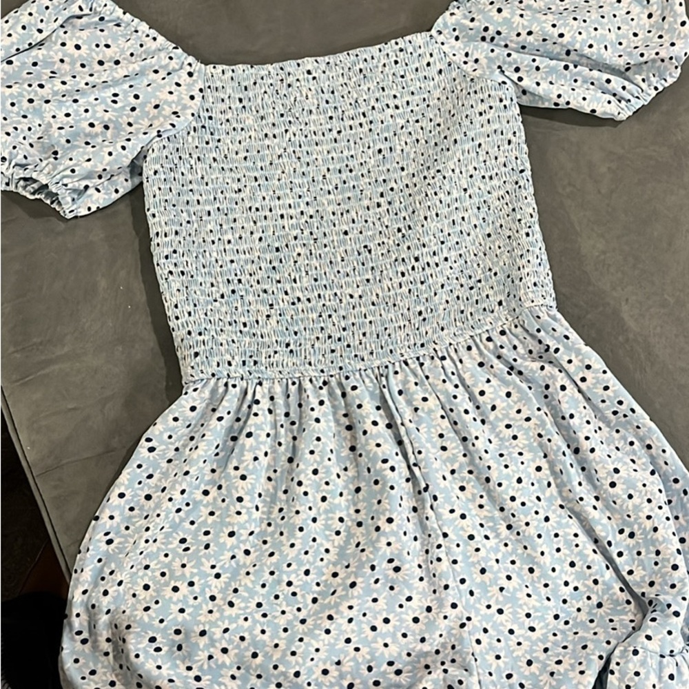 Blue Polka Dot Smocked Dress